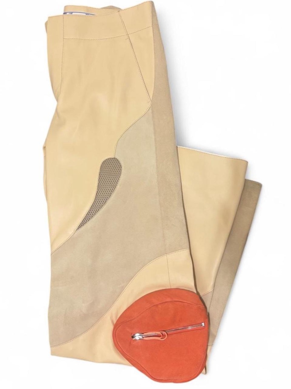 Off-White Beige and Orange Wide-Leg Leather & Suede Panel Pants
